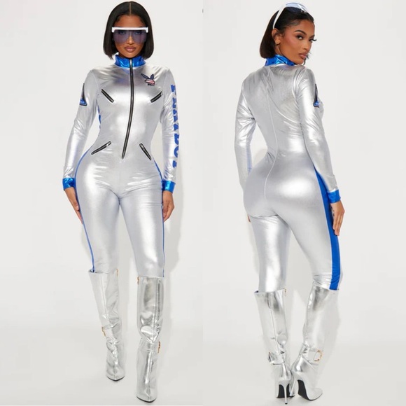 Playboy Space Bunny 1 Piece Costume - Silver/Blue Women's Large - Picture 1 of 8